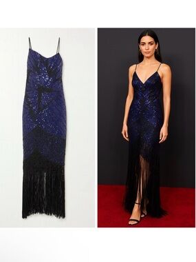 Conner Ives Purple Black Gown Sequin Silk Fringe Large Formal Black Tie Wedding